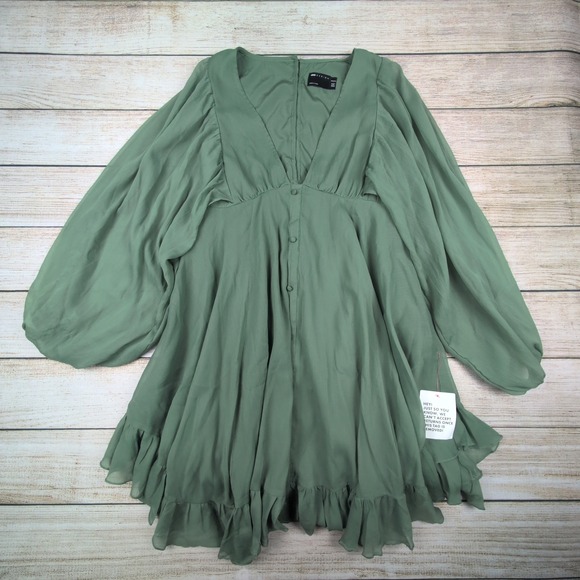 ASOS DESIGN Dresses & Skirts - ASOS DESIGN Maternity Mini Dress Sage Green Ruffle Balloon Sleeve Open Back US 8